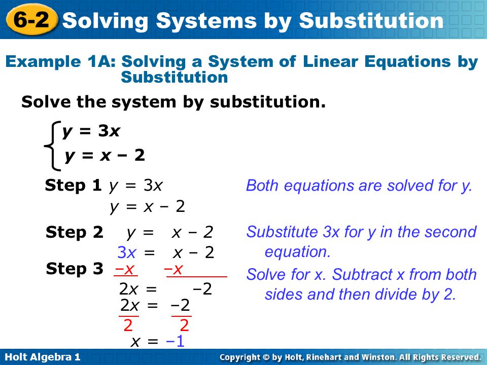 Example 1A: Solving a System of Linear Equations by Substitution