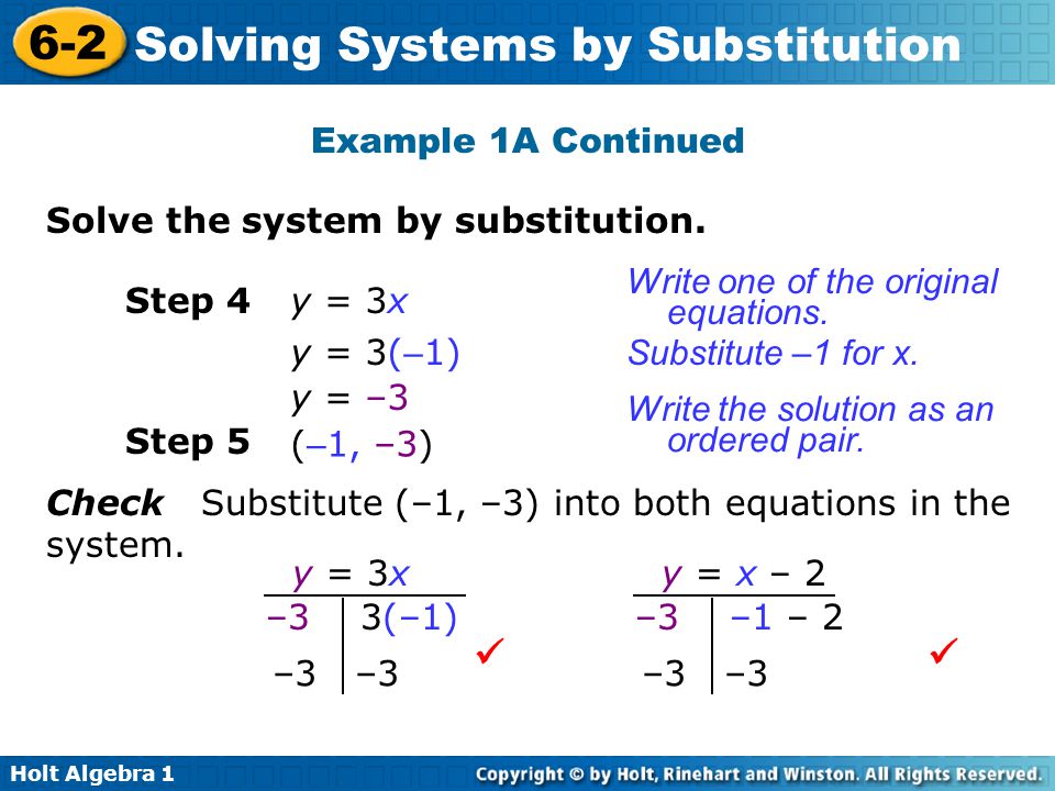   Example 1A Continued Solve the system by substitution.