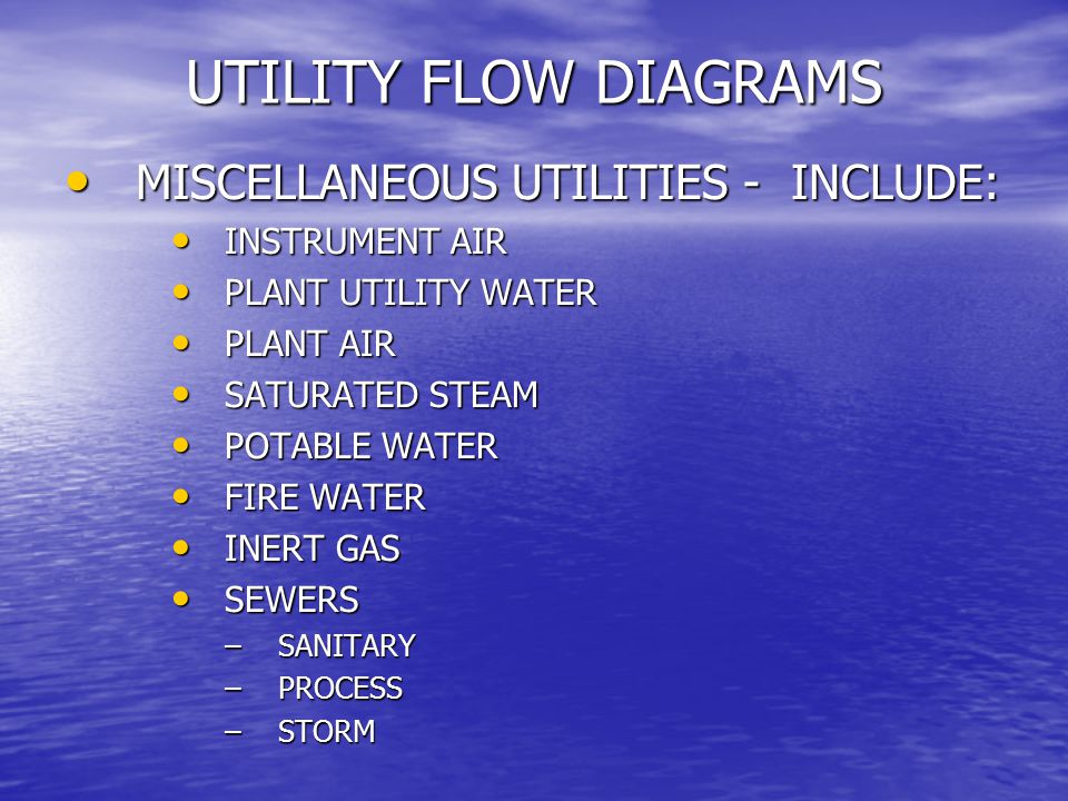 UTILITY FLOW DIAGRAMS MISCELLANEOUS UTILITIES - INCLUDE: