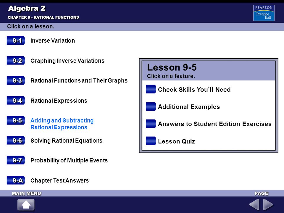 Lesson 9-5 Algebra Check Skills You’ll Need 9-4