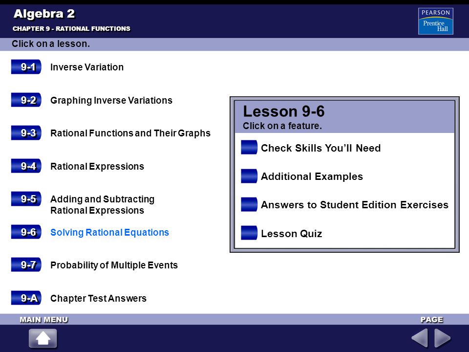 Lesson 9-6 Algebra Check Skills You’ll Need 9-4
