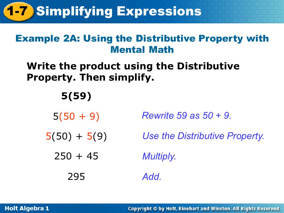 Example 2A: Using the Distributive Property with Mental Math