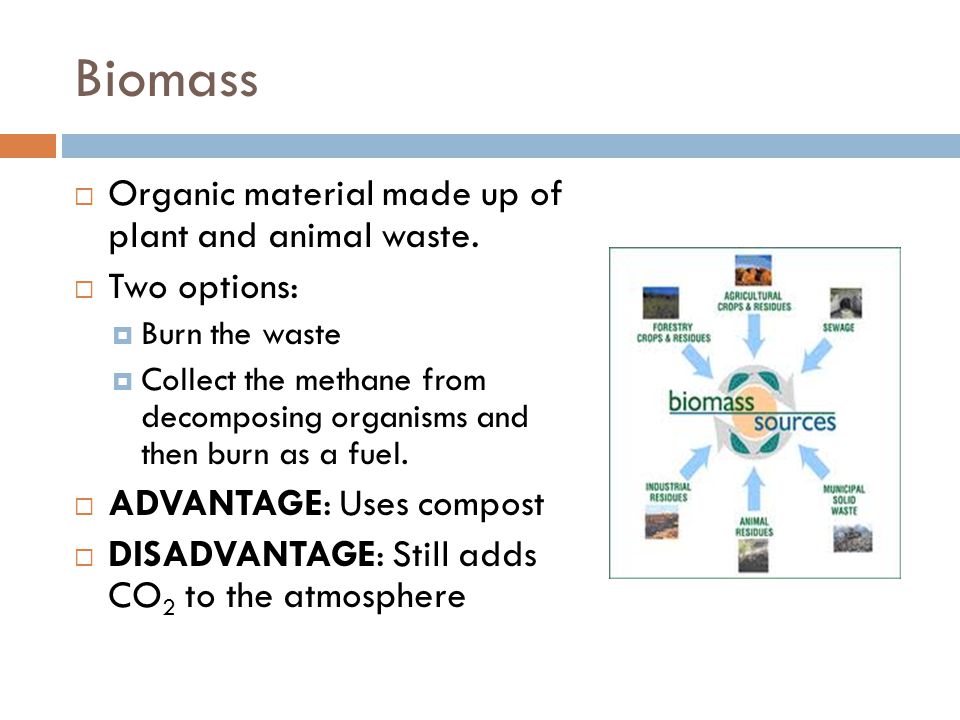 Biomass Organic material made up of plant and animal waste.