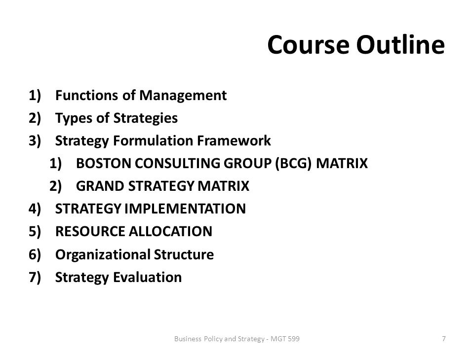 Business Policy and Strategy - MGT 599