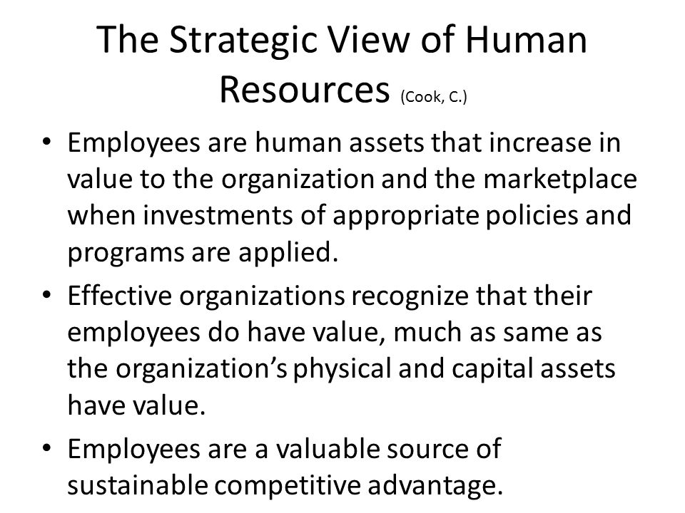 The Strategic View of Human Resources (Cook, C.)