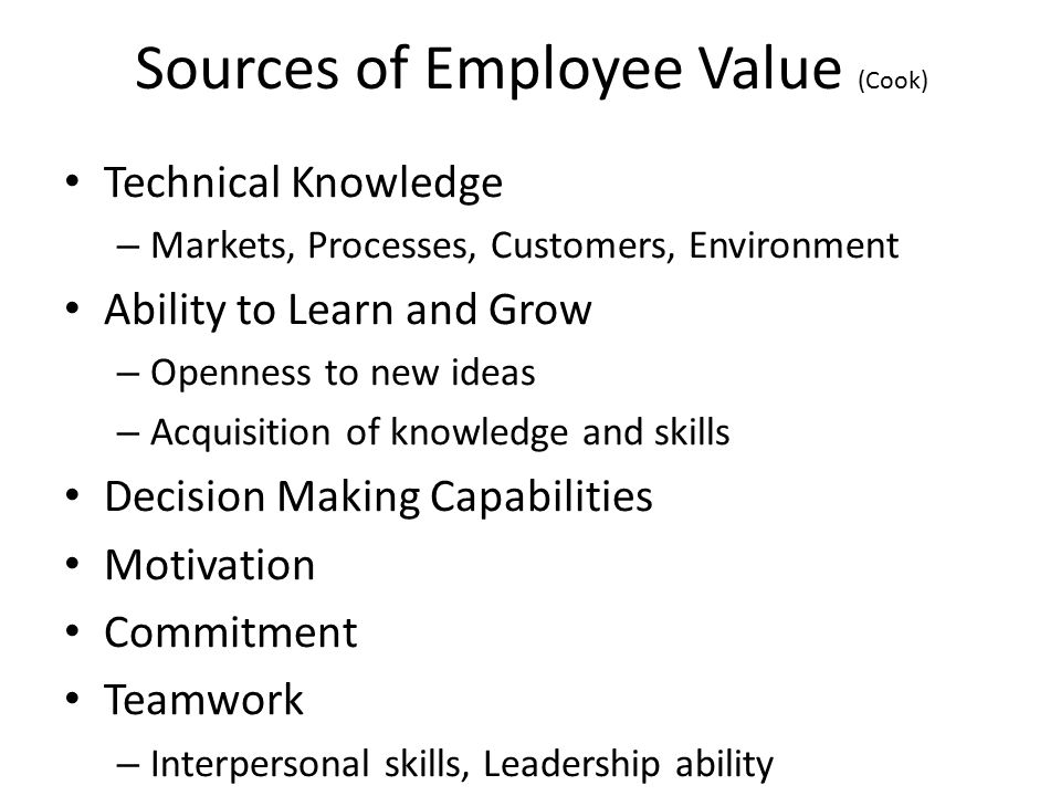Sources of Employee Value (Cook)