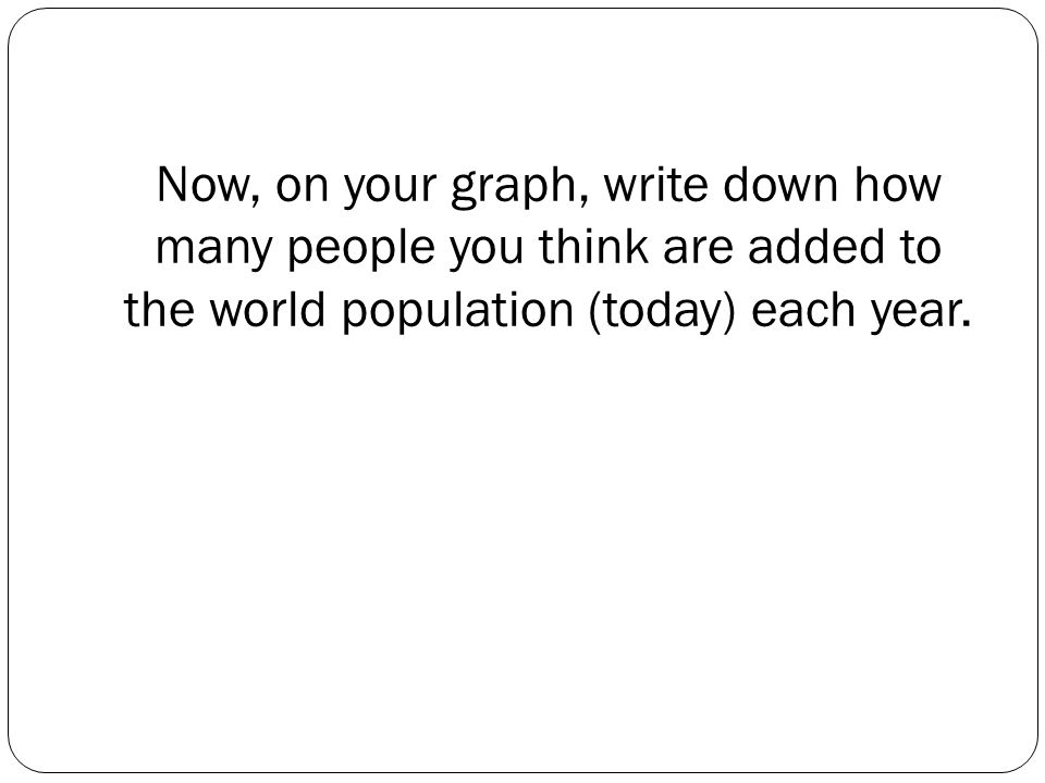 Now, on your graph, write down how many people you think are added to the world population (today) each year.