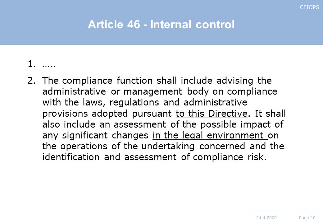 Article 46 - Internal control