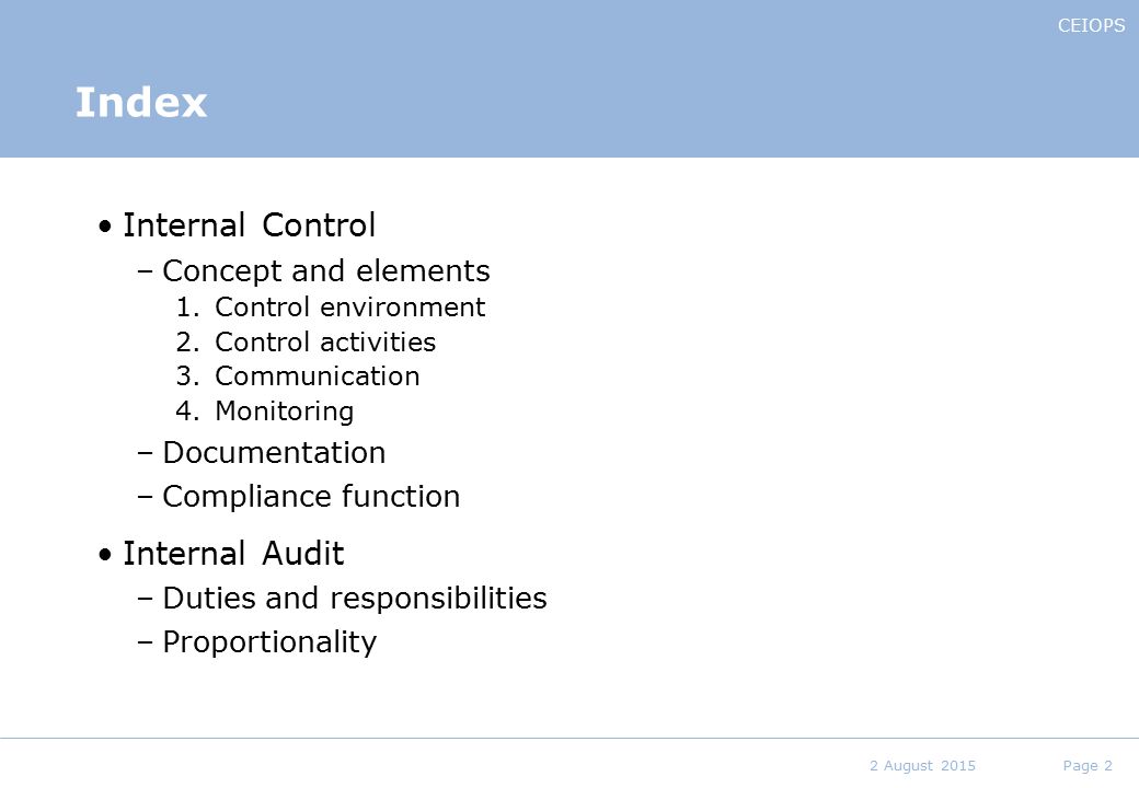 Index Internal Control Internal Audit Concept and elements