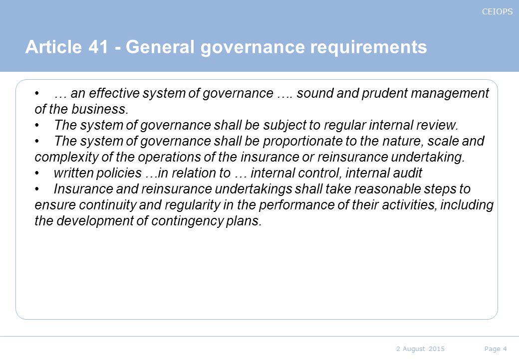 Article 41 - General governance requirements