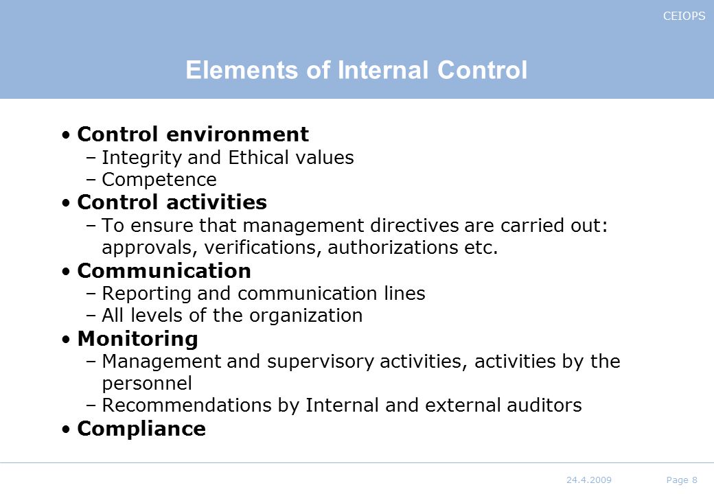 Elements of Internal Control
