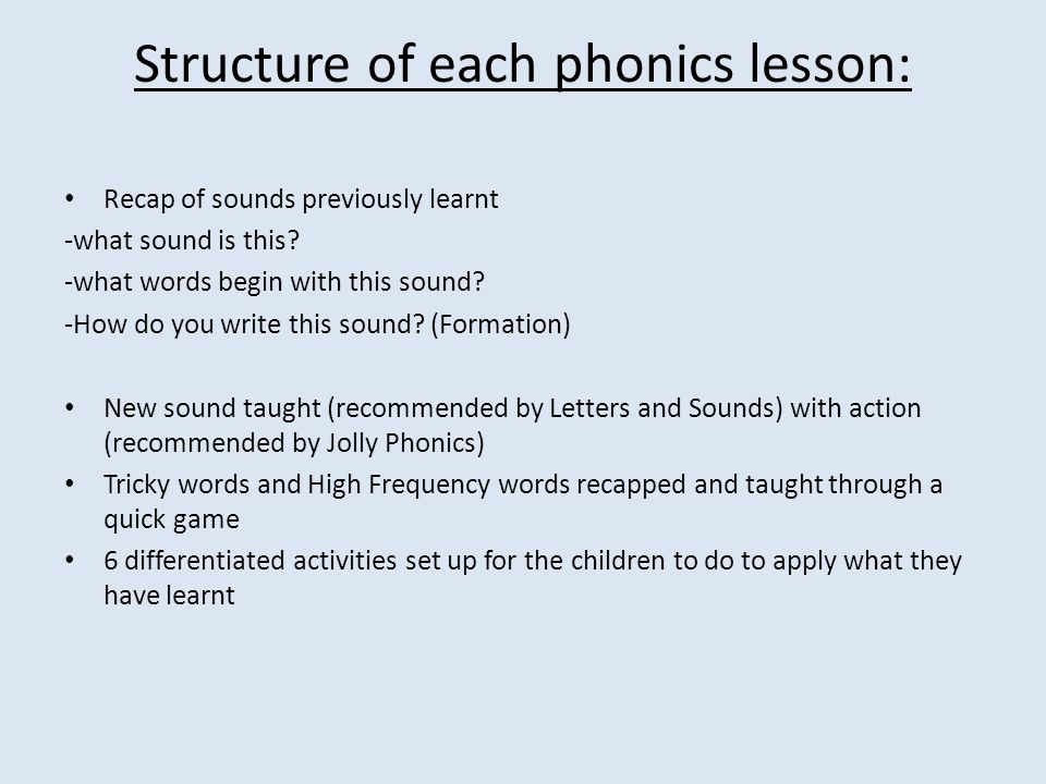 Structure of each phonics lesson: