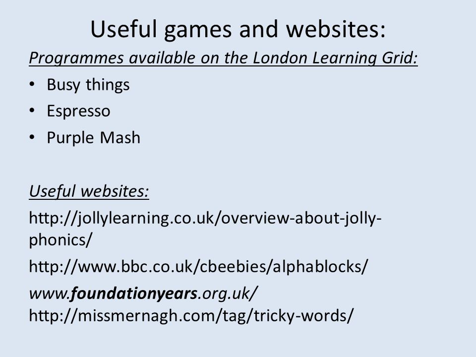 Useful games and websites: