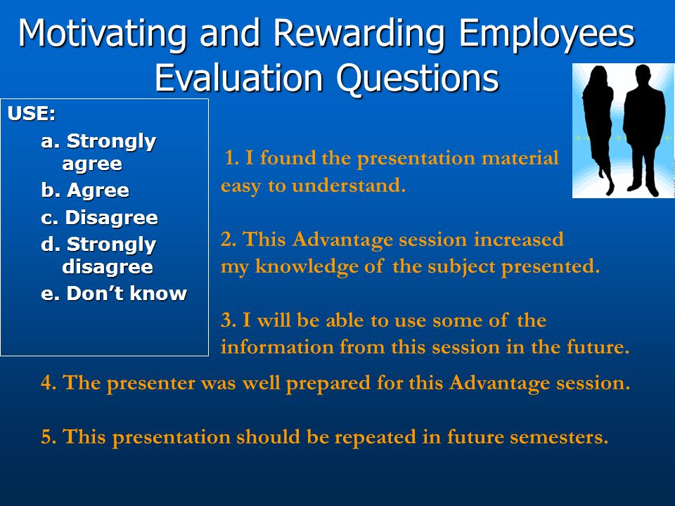 Motivating and Rewarding Employees Evaluation Questions