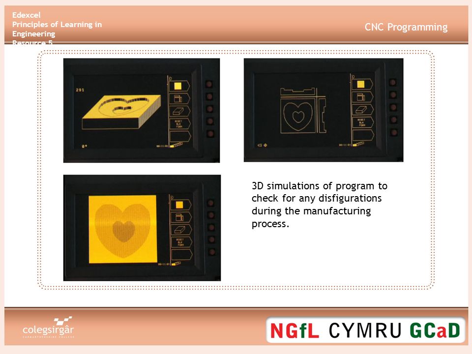 CNC Programming 3D simulations of program to check for any disfigurations during the manufacturing process.