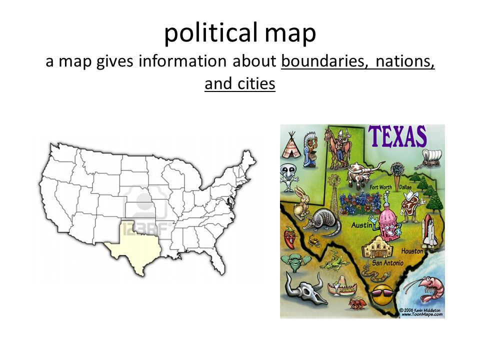 political map a map gives information about boundaries, nations, and cities