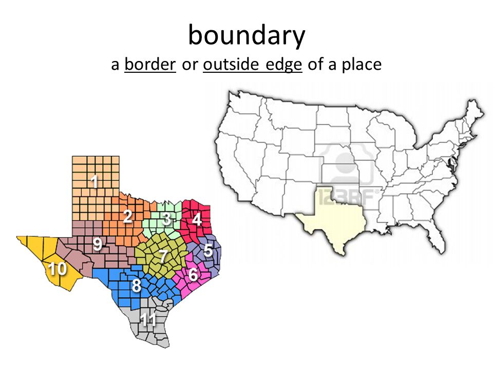 boundary a border or outside edge of a place