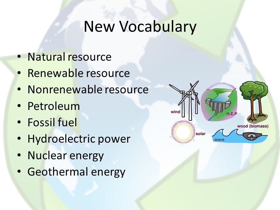 New Vocabulary Natural resource Renewable resource