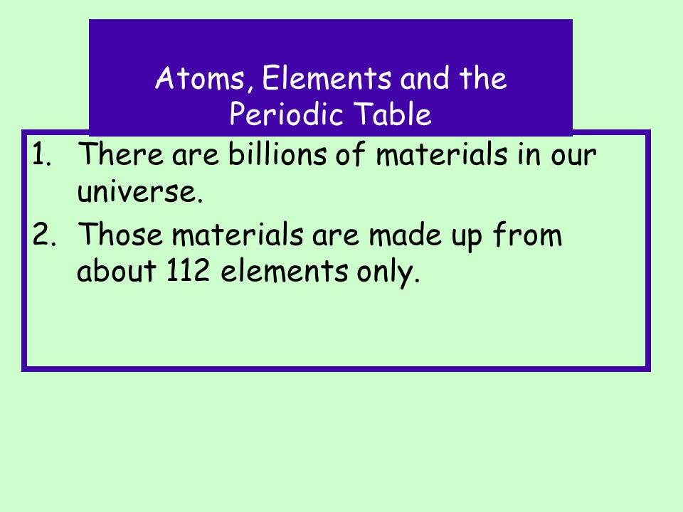 Atoms, Elements and the Periodic Table