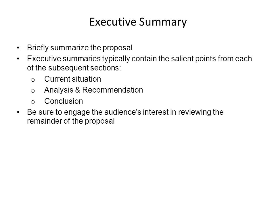 Executive Summary Briefly summarize the proposal