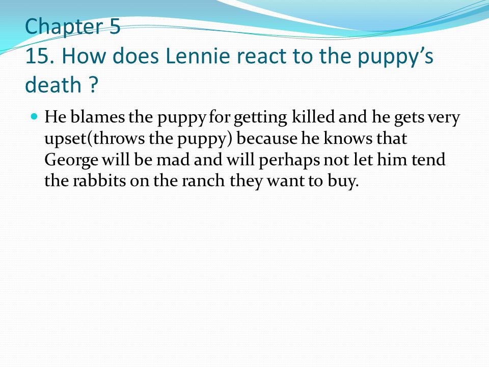Chapter How does Lennie react to the puppy’s death