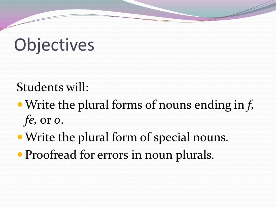 Objectives Students will: