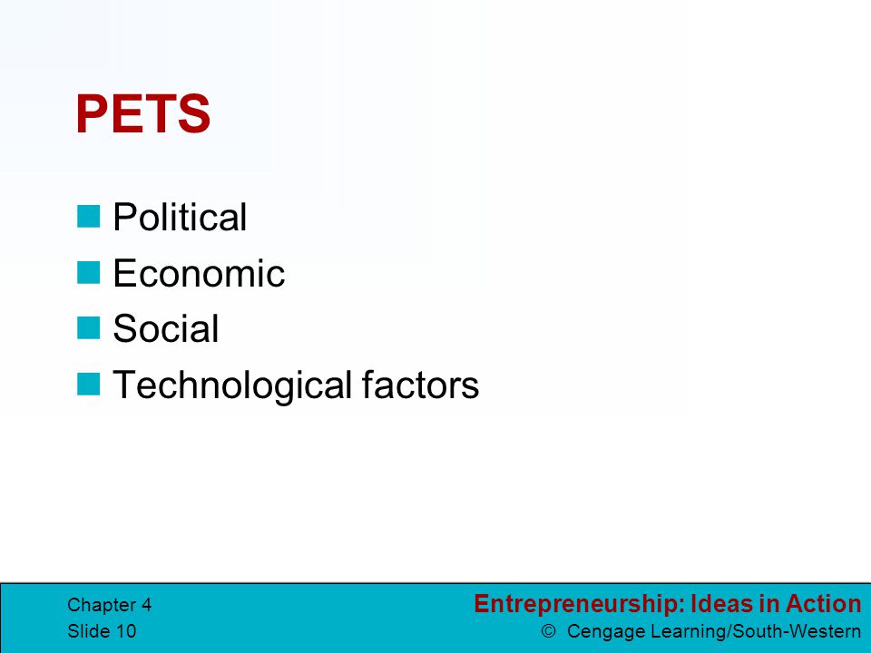 PETS Political Economic Social Technological factors Chapter 4