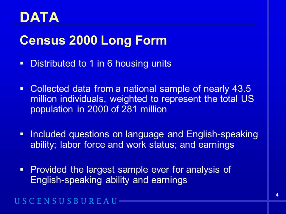 DATA Census 2000 Long Form Distributed to 1 in 6 housing units