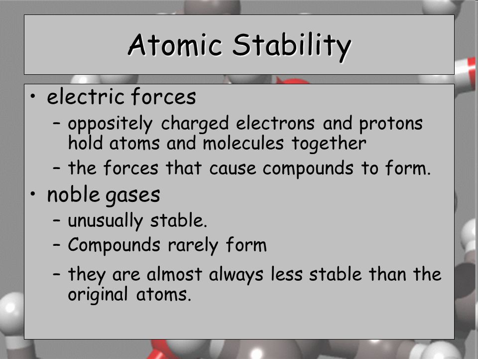 Atomic Stability electric forces noble gases