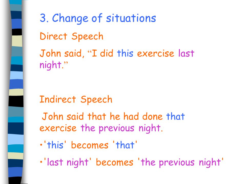 3. Change of situations Direct Speech