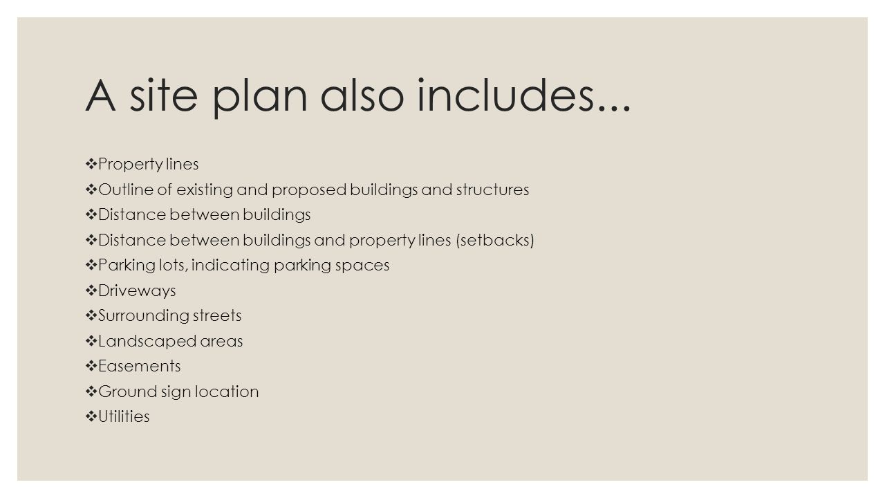 A site plan also includes...