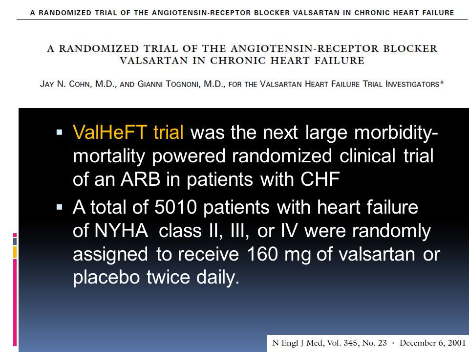 ValHeFT trial was the next large morbidity-mortality powered randomized clinical trial of an ARB in patients with CHF