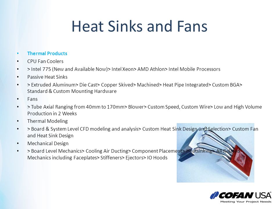 Heat Sinks and Fans Thermal Products CPU Fan Coolers