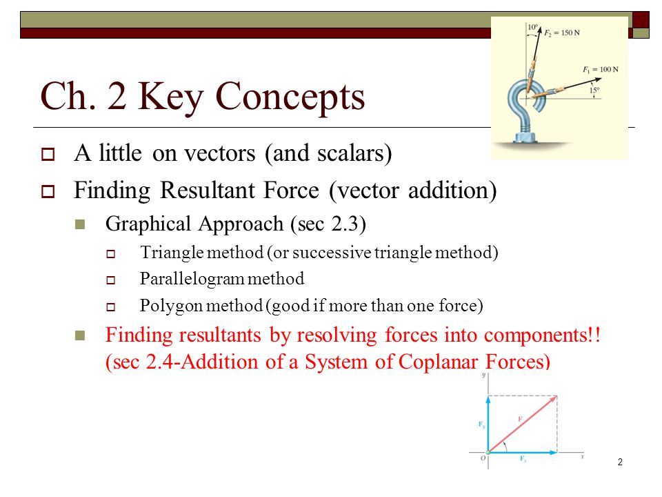 Ch. 2 Key Concepts A little on vectors (and scalars)