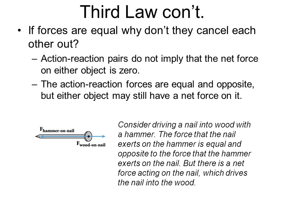 Third Law con’t. If forces are equal why don’t they cancel each other out