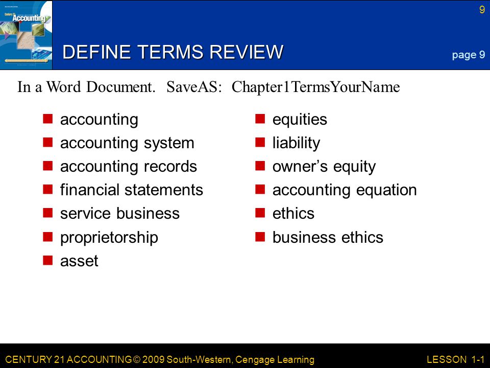 DEFINE TERMS REVIEW In a Word Document. SaveAS: Chapter1TermsYourName