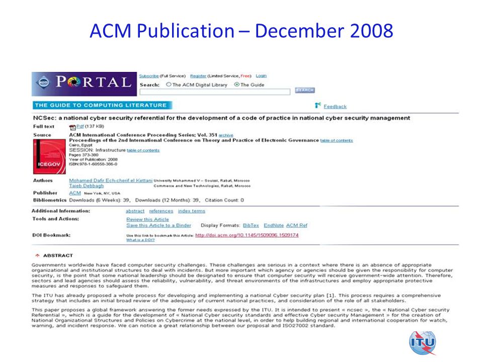 ACM Publication – December 2008