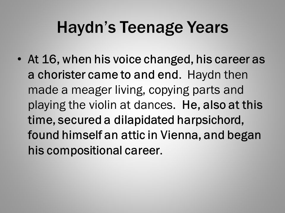 Haydn’s Teenage Years