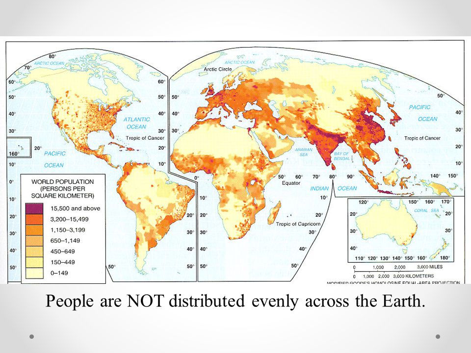 People are NOT distributed evenly across the Earth.