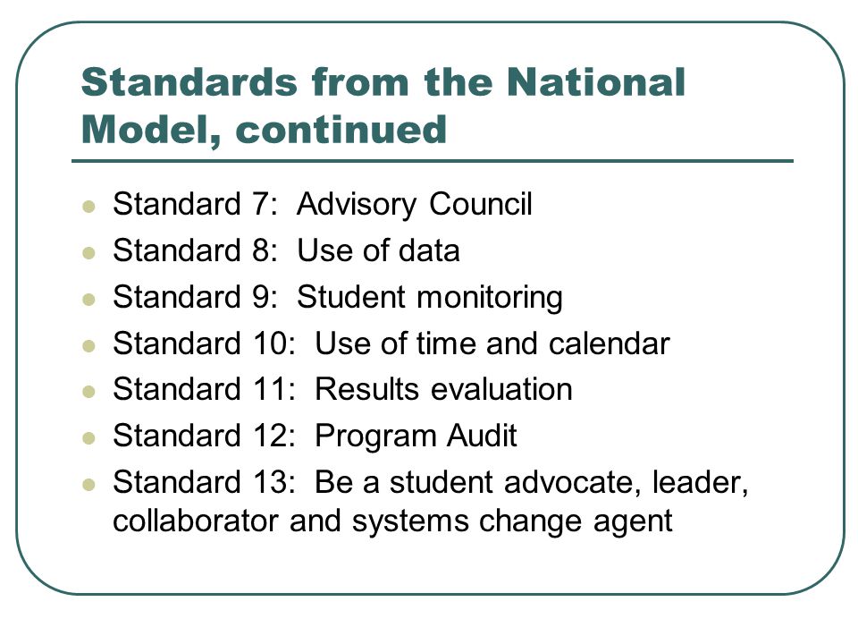 Standards from the National Model, continued