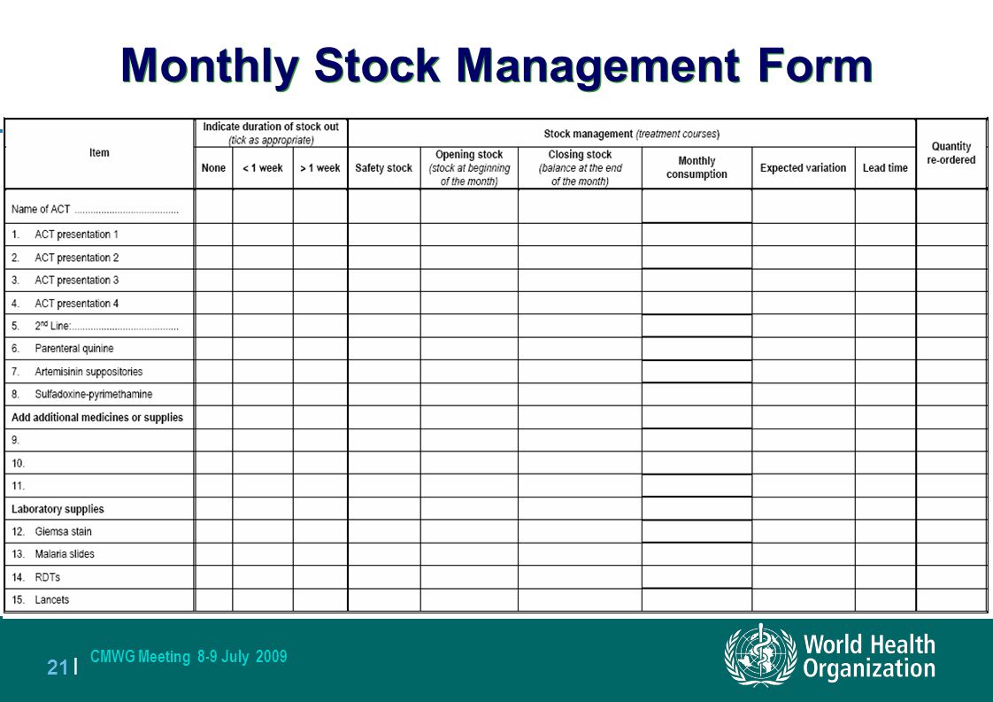 Monthly Stock Management Form