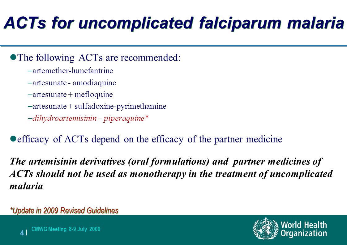 ACTs for uncomplicated falciparum malaria