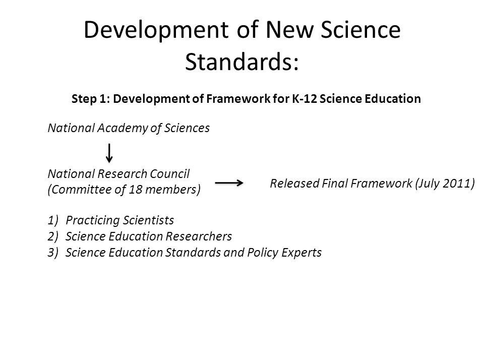 Development of New Science Standards: