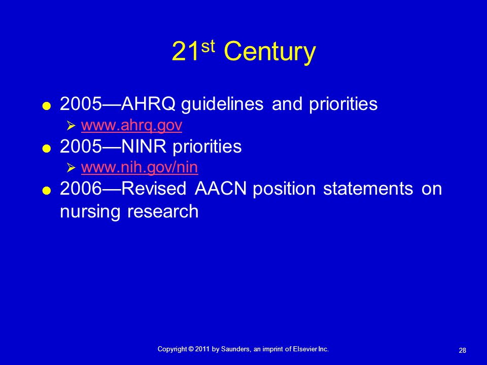 21st Century 2005—AHRQ guidelines and priorities 2005—NINR priorities