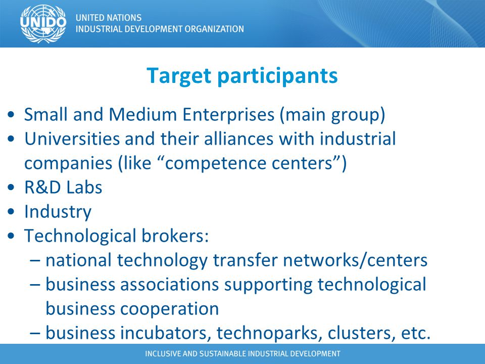 Target participants Small and Medium Enterprises (main group)