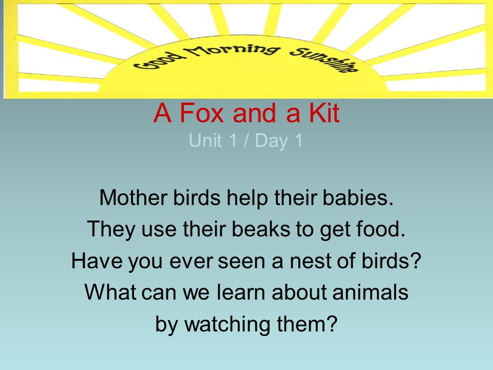A Fox and a Kit Unit 1 / Day 1 Mother birds help their babies.