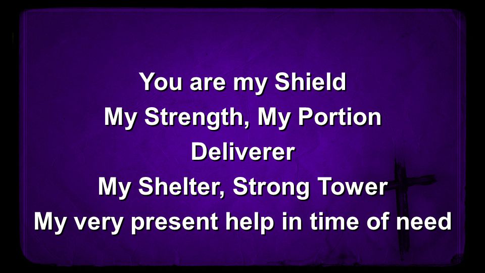 You are my Shield My Strength, My Portion Deliverer My Shelter, Strong Tower My very present help in time of need