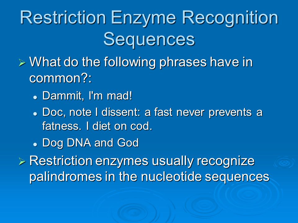 Restriction Enzyme Recognition Sequences