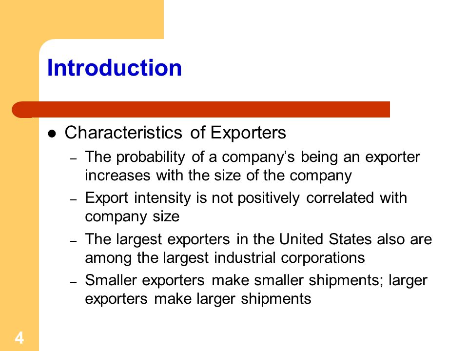 Introduction Characteristics of Exporters