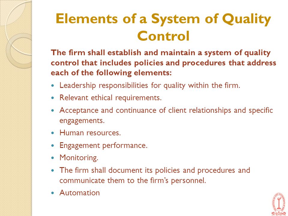 Elements of a System of Quality Control